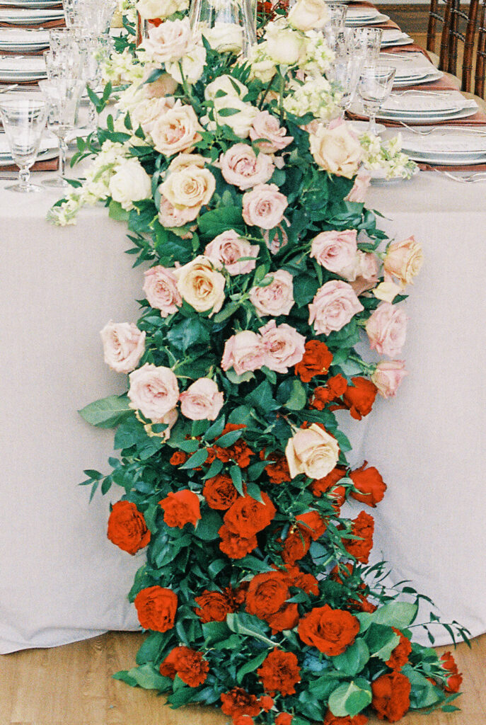 Rose flower vine wedding reception table