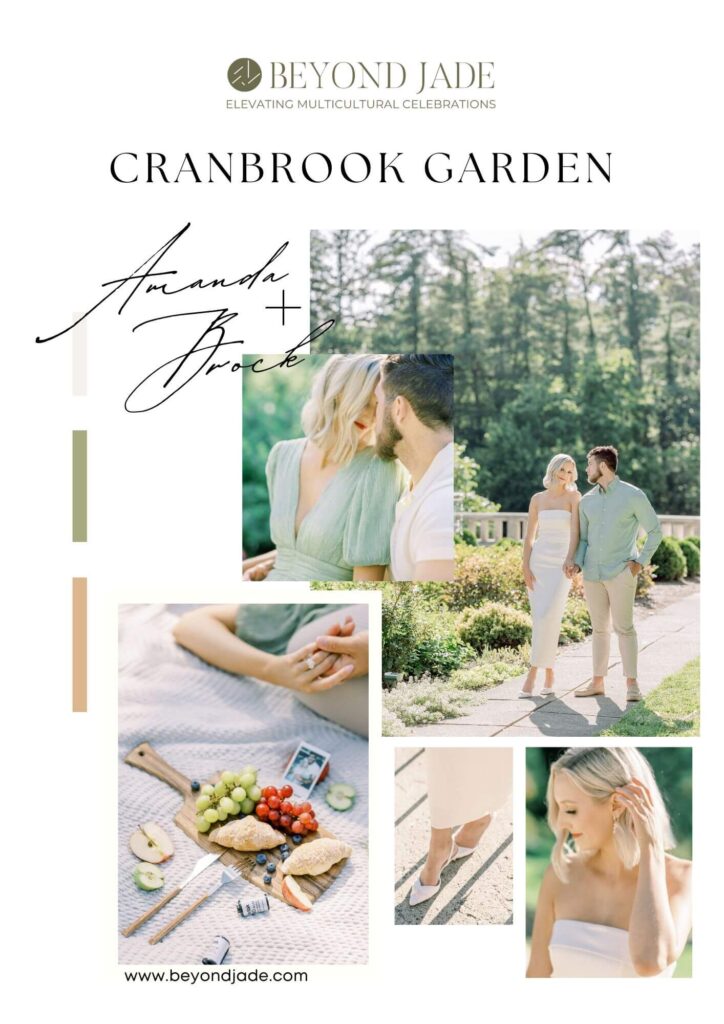 Storyboard for a Styled Engagement Session at Cranbrook Gardens