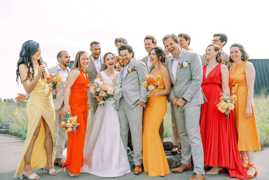Colorful wedding bridal party at Indian Springs Metropark