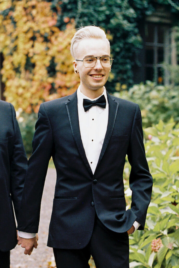groom portrait at Greencrest Manor wedding in fall