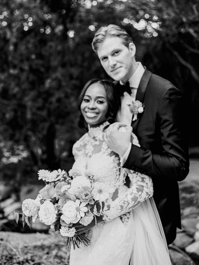 Saint John's Resort wedding bride and groom black and white portrait