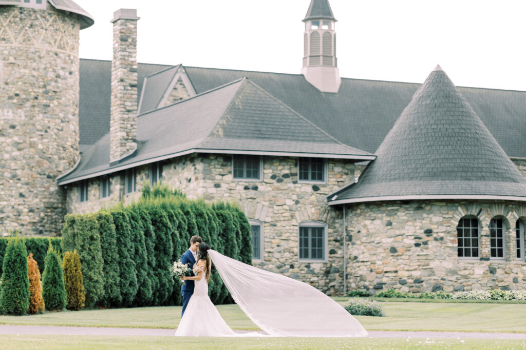 Castle Farms wedding bride and groom veil flying