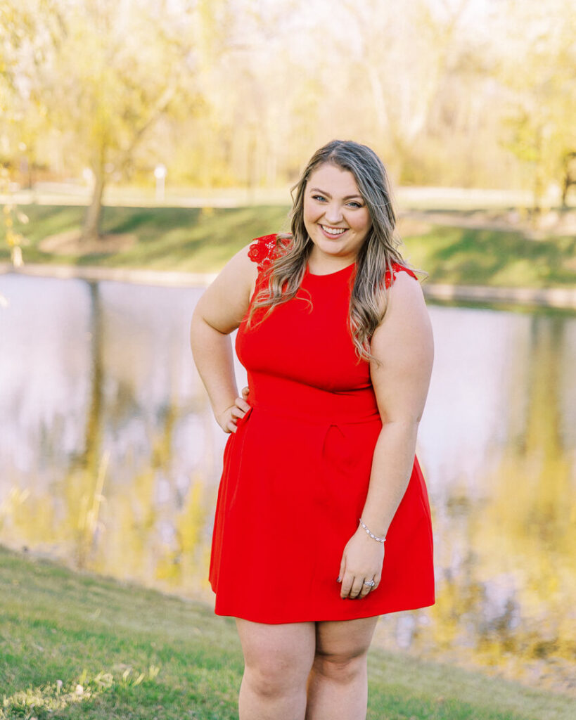 Saginaw Valley State University Graduation Photos in red dress
