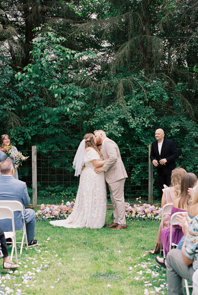 Detroit Michigan film wedding photographer 120mm first kiss ceremony