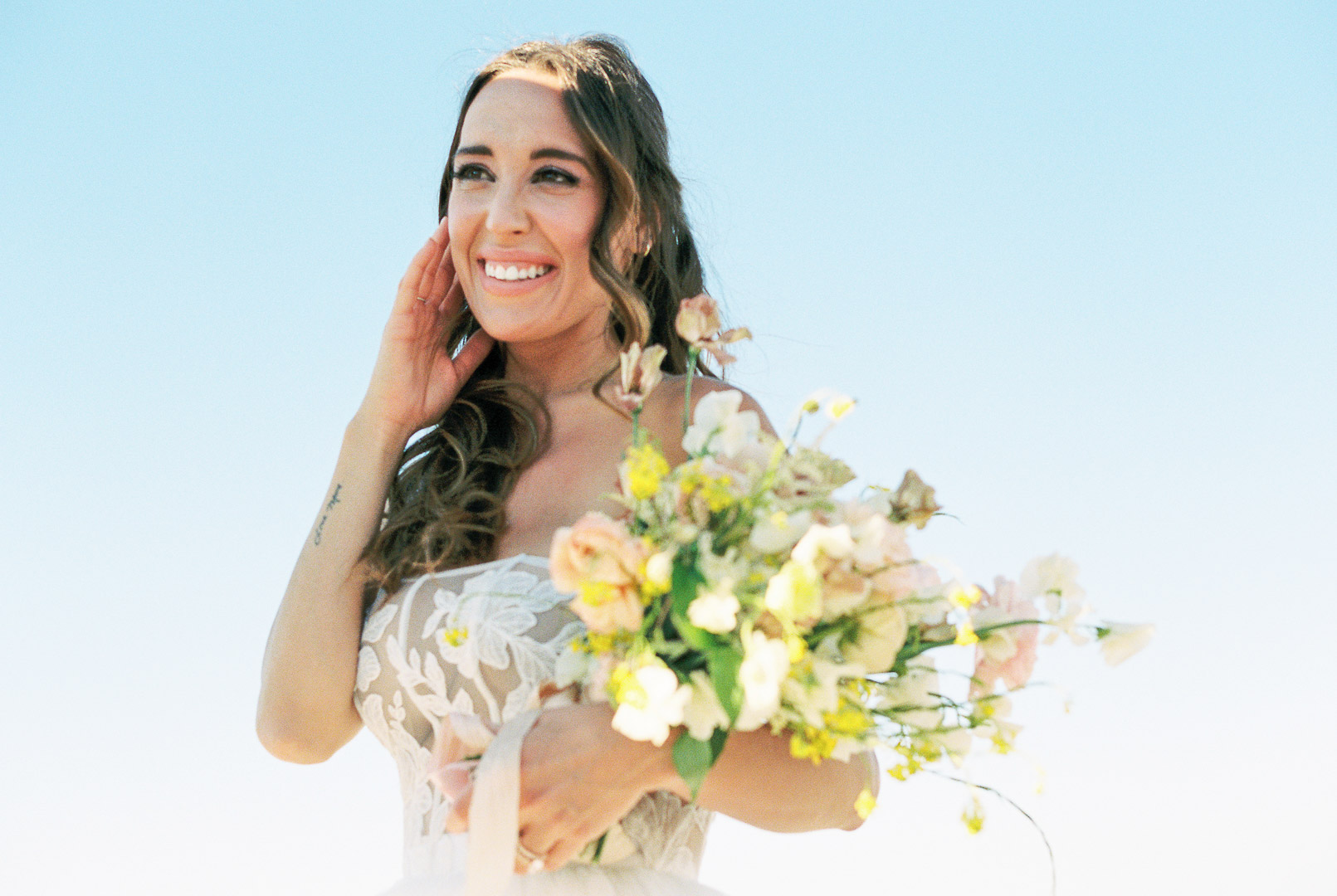 bride holding floral bouquet bridal portraits Indianapolis wedding