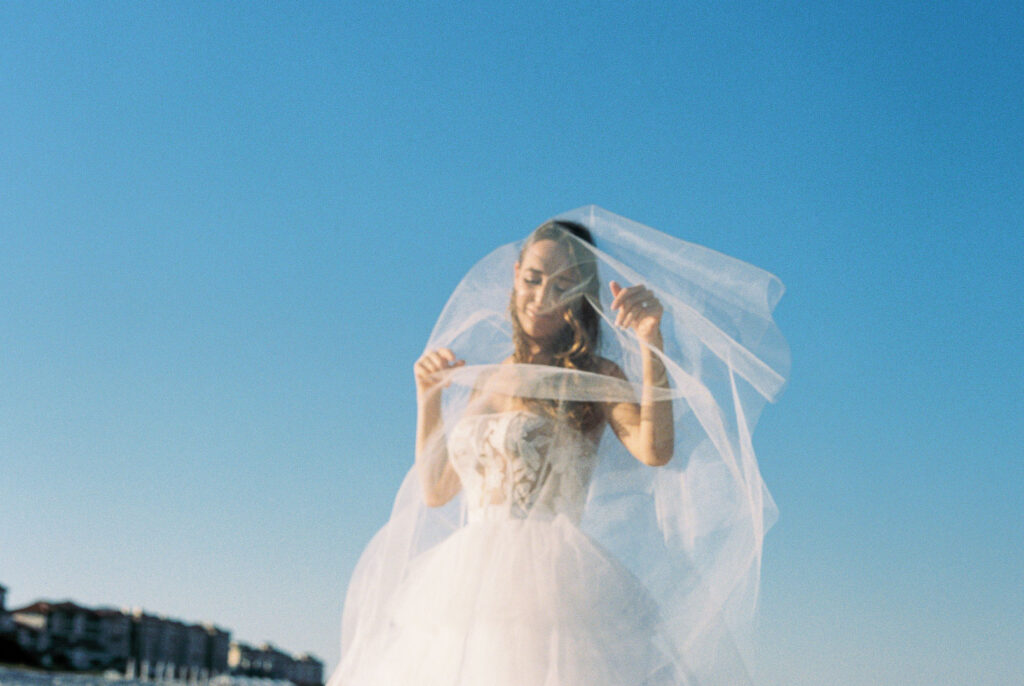 Omni Amelia Island Resort bridal portrait with veil wedding on film