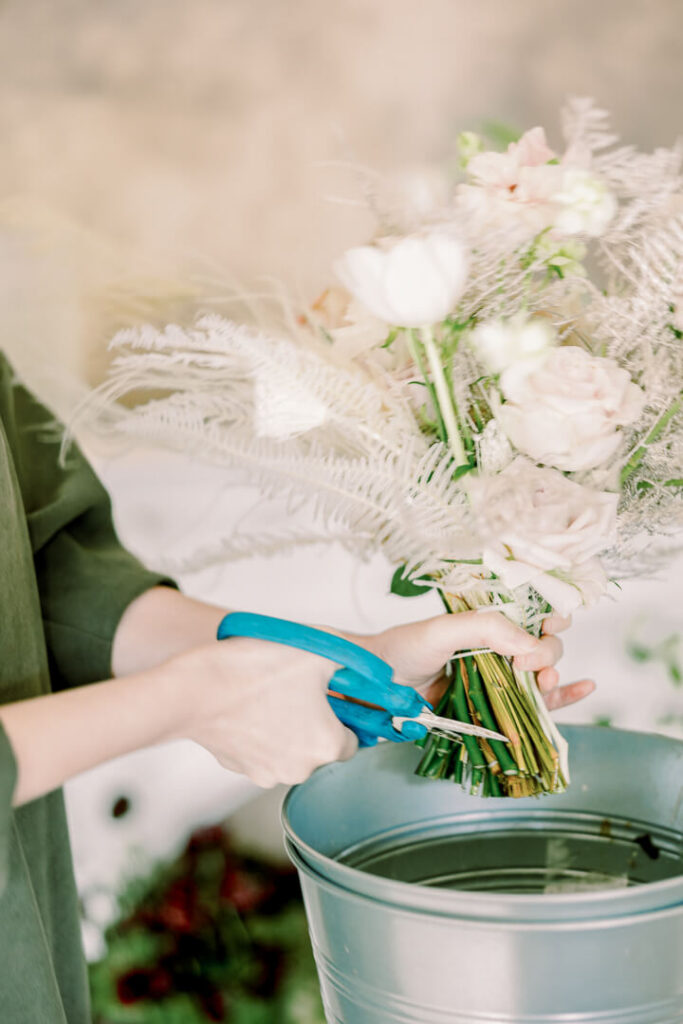 Michigan florist brand photography florist cutting stems