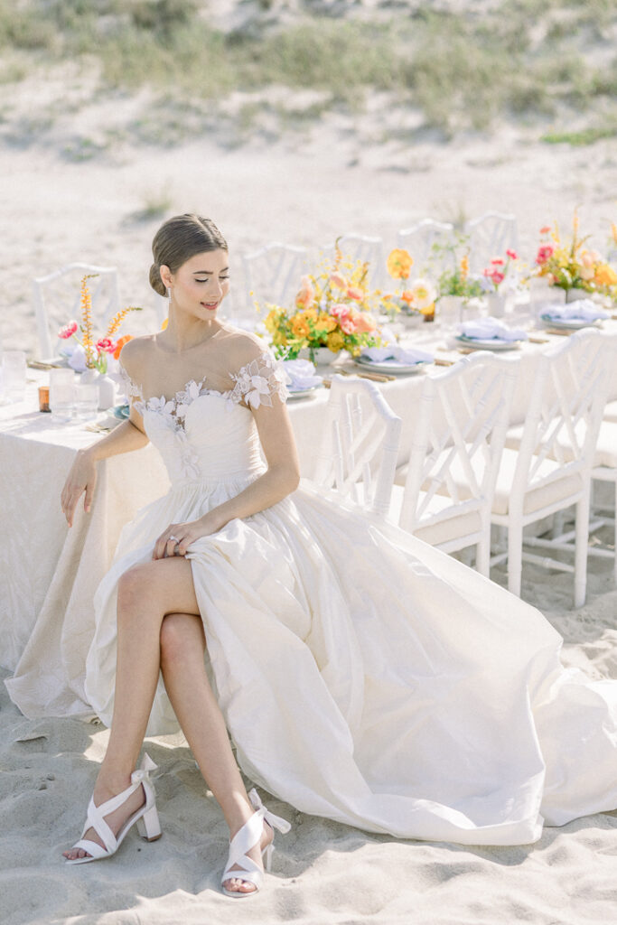 bride and groom portrait by reception decor omni Amelia Island Resort wedding1